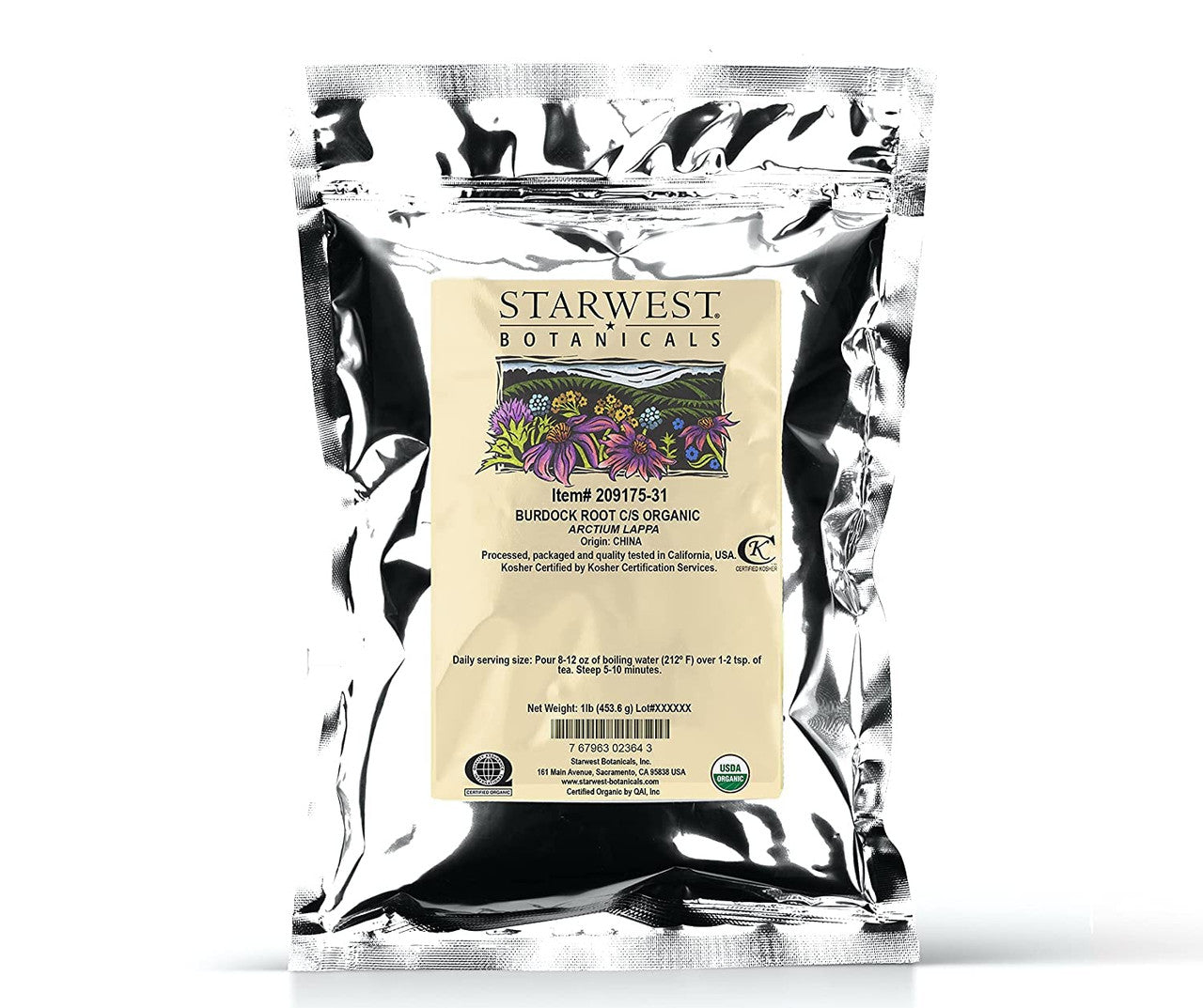 Starwest Botanicals Organic Burdock Root Cut And Sifted, 1 Lb